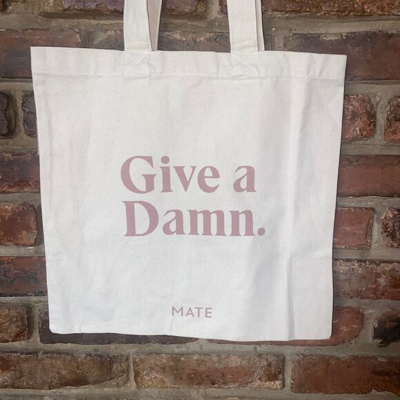 New NWT Mate The Label Beige Organic Cotton Mauve Give A Damn Tote Bag Women's - Picture 3 of 8